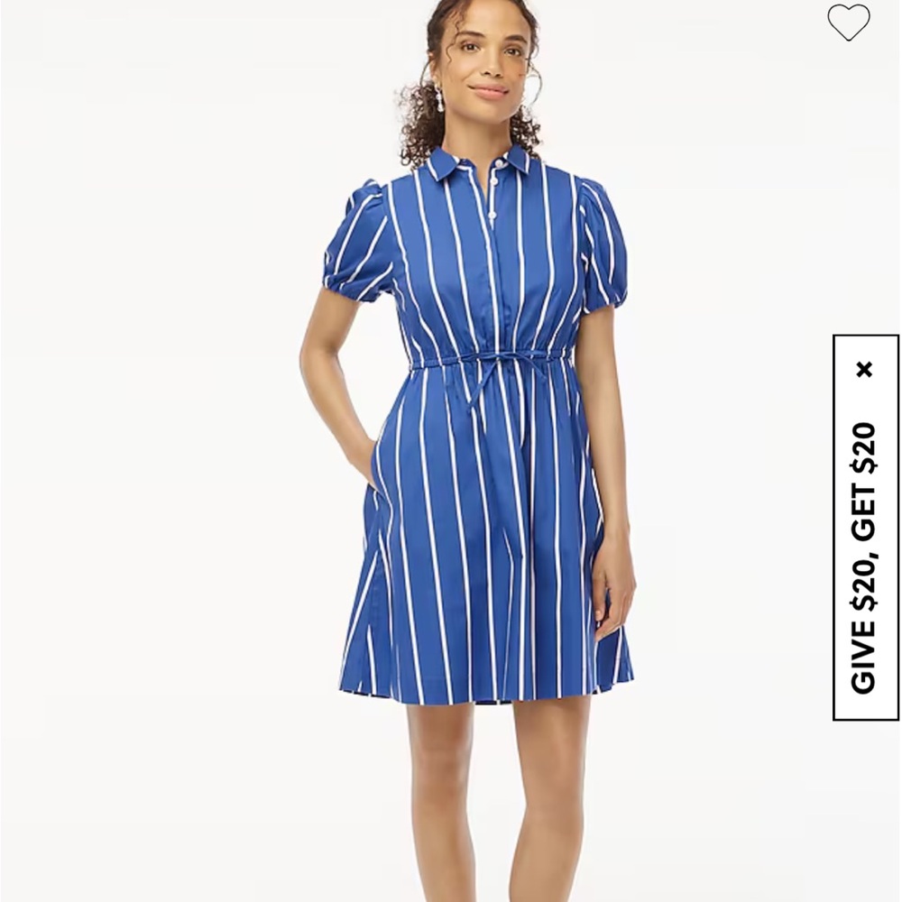 J. Crew Factory Blue Mini Dress with Puff Sleeves and Polo Collar